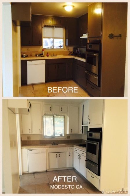 Before and After Cabinet Refinishing by New Look Painting in Modesto, CA